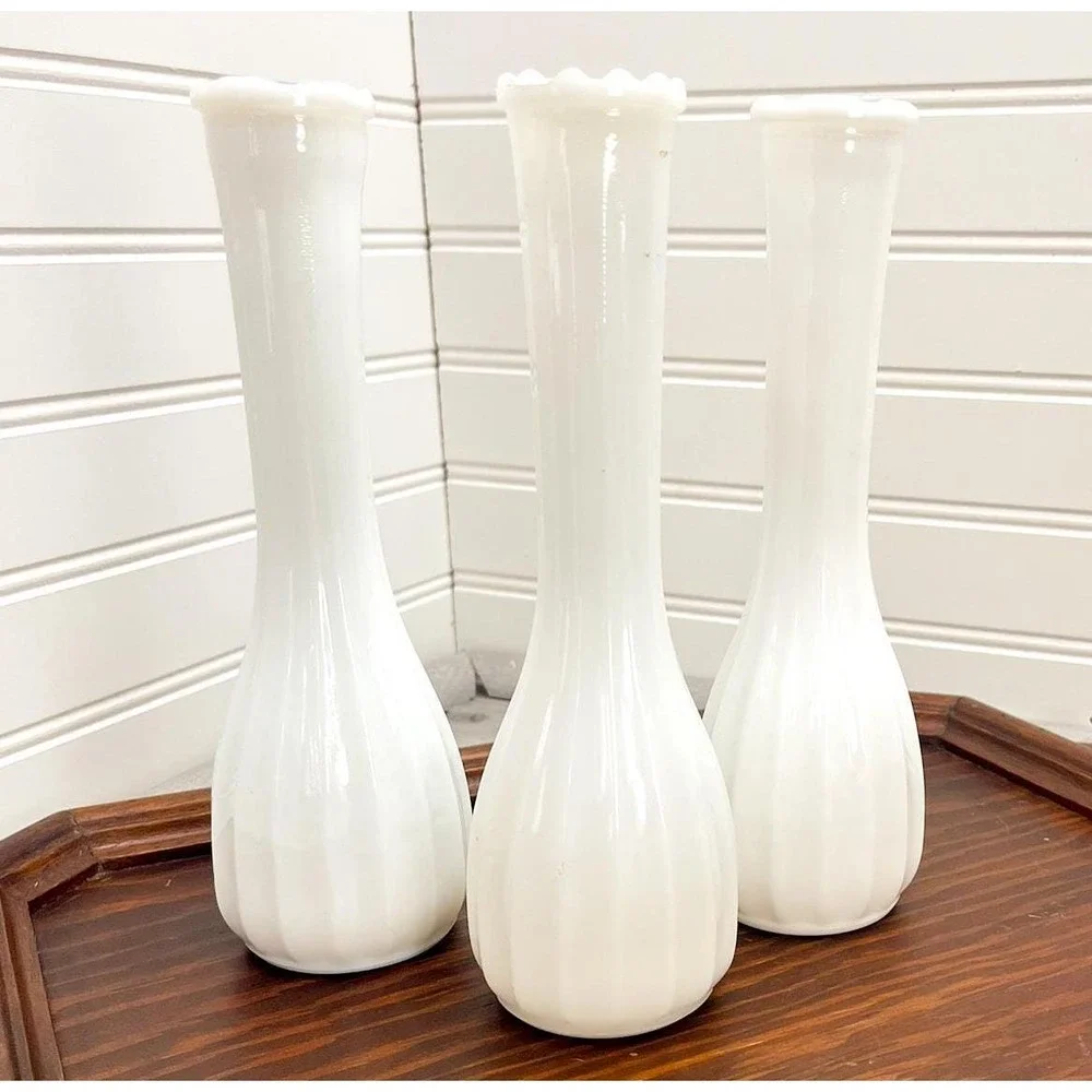 Vintage Milk‎ Glass Flower Vases Set of 3